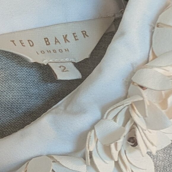 Ted Baker Nansea Gray Embellished Flower Collar Layered Sweater, Like New - Picture 3 of 4